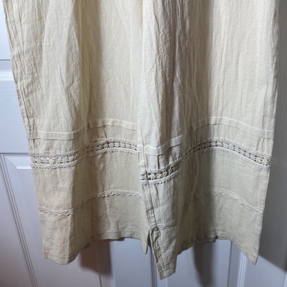 Faeriesty Linen Blend Wide Leg Pants  crochet Detail Size Medium Side Zip pocket - Picture 3 of 14